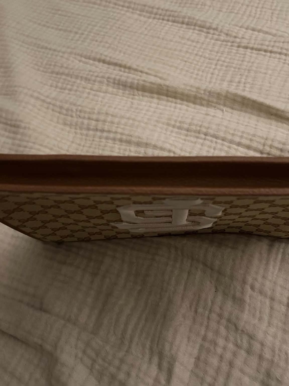 Gucci Tan/Brown Monogram Toiletry Pouch with White Embroidered Logo - Picture 7 of 7